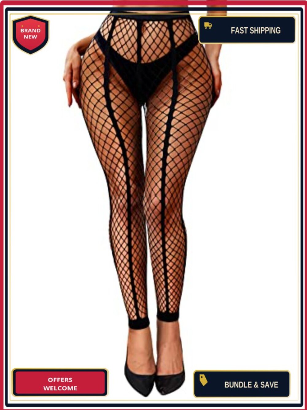 RSLOVE Womens Fishnet Stockings High Waisted Footless Tights Mesh Pantyhose